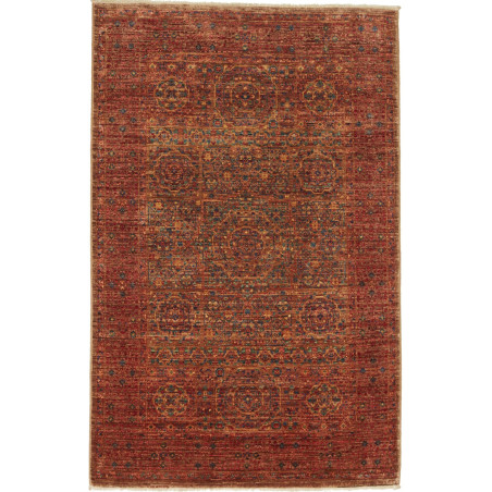 Tappeto Mamlouk Pakistan Geometrico Rosso Ruggine Blu 98x151