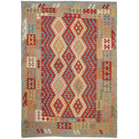 Tappeto Kilim Afghanistan Geometrico Rosso Azzurro 170x241 C
