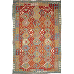 Tappeto Kilim Afghanistan Geometrico Terracotta Blu 200x297