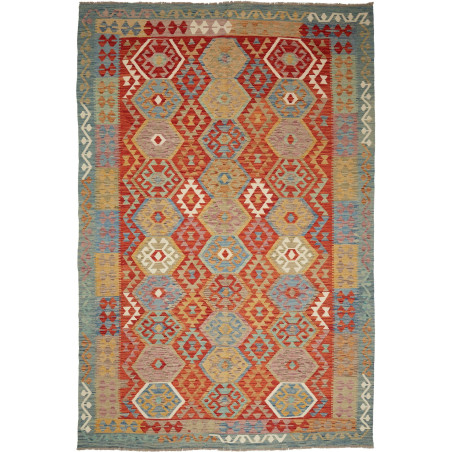 Tappeto Kilim Afghanistan Geometrico Terracotta Blu 200x297