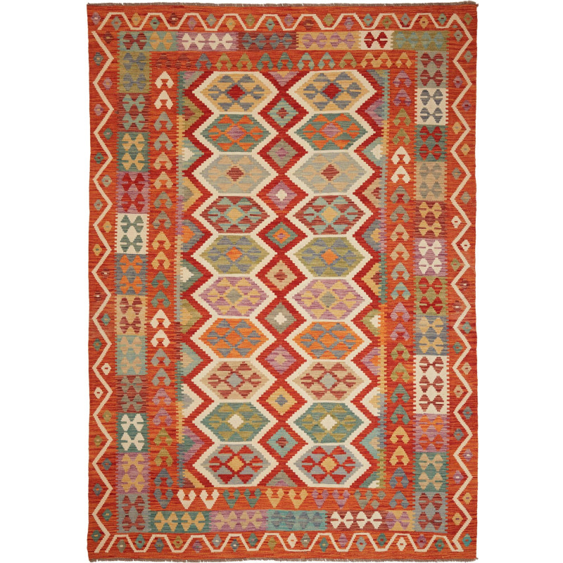 Tappeto Kilim Afghanistan Geometrico Arancio Policromo 201x2