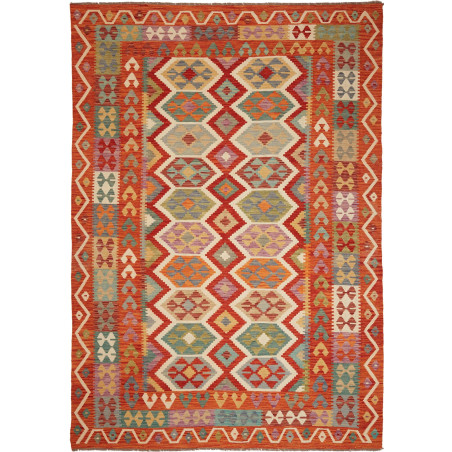 Tappeto Kilim Afghanistan Geometrico Arancio Policromo 201x2