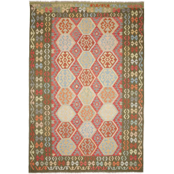 Tappeto Kilim Afghanistan Geometrico Terracotta Azzurro 198x