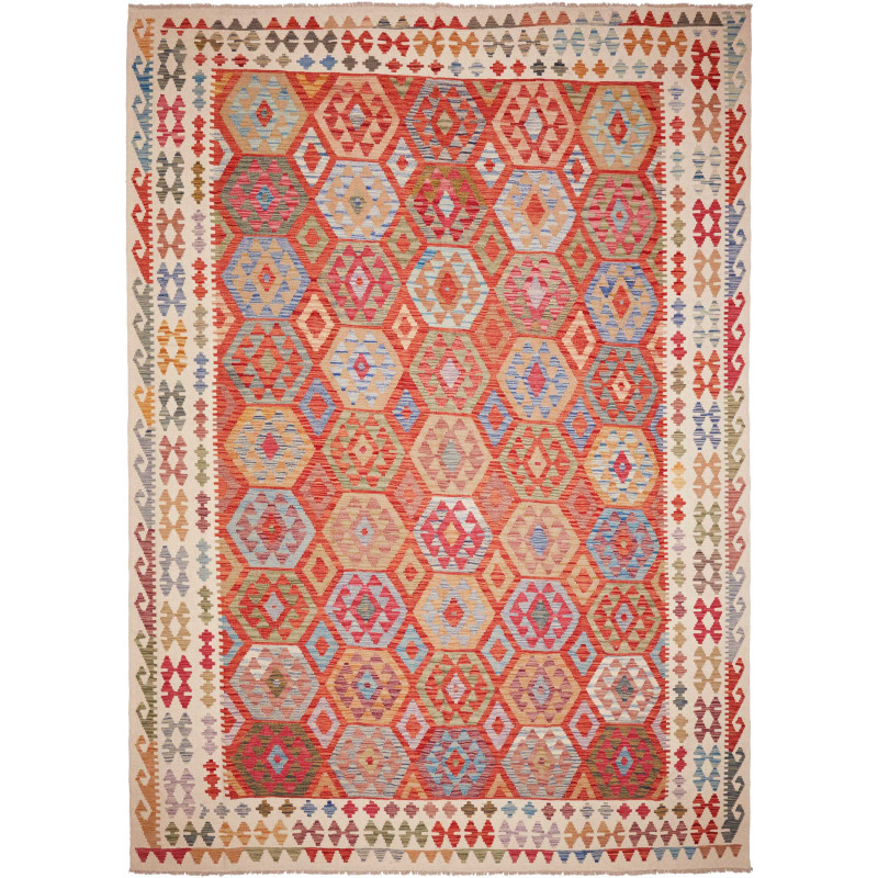 Tappeto Kilim Afghanistan Astratto Terracotta Policromo 253x