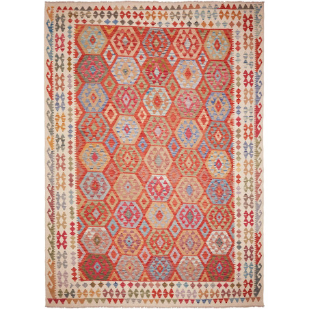 Tappeto Kilim Afghanistan Astratto Terracotta Policromo 253x