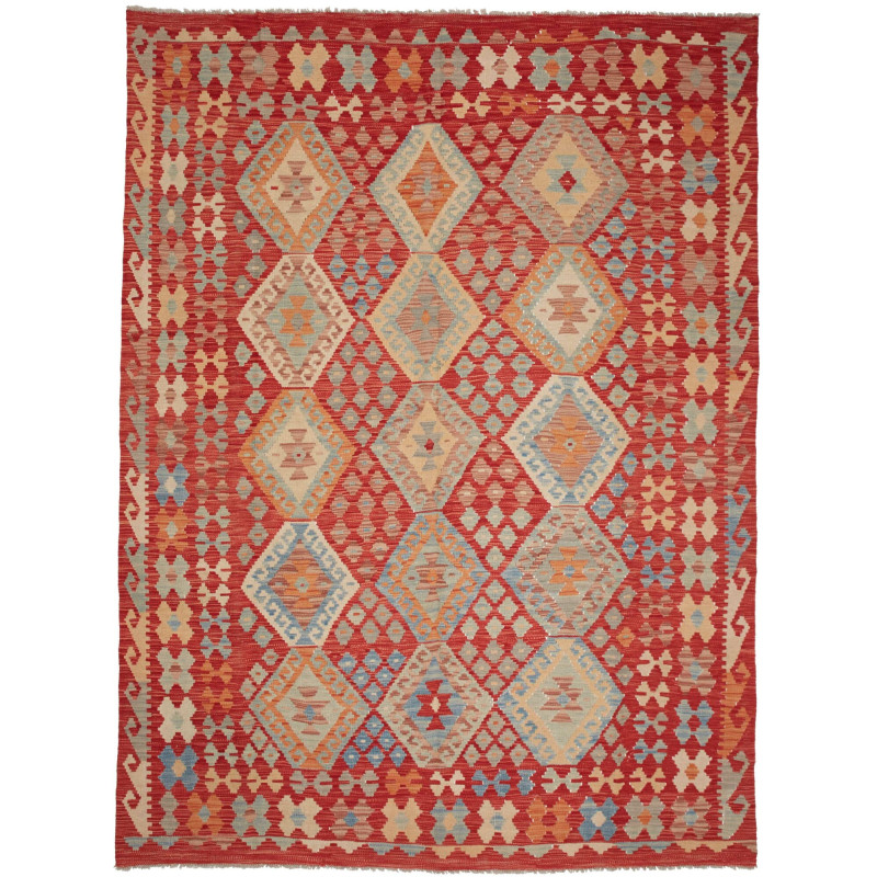Tappeto Kilim Afghanistan Geometrico Rosso Blu 183x255 Cm