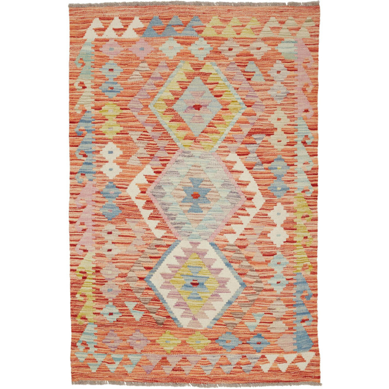 Tappeto Kilim Afghanistan Geometrico Terracotta Pastello 93x