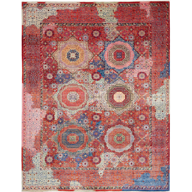 Tappeto Mamlouk Pakistan Geometrico Rosso Blu 274x353 Cm
