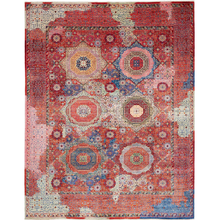 Tappeto Mamlouk Pakistan Geometrico Rosso Blu 274x353 Cm