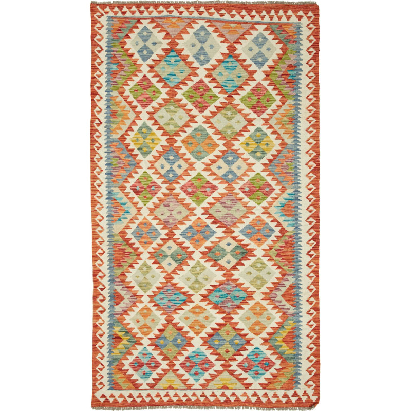 Tappeto Kilim Afghanistan Geometrico Arancione Blu Multicolo