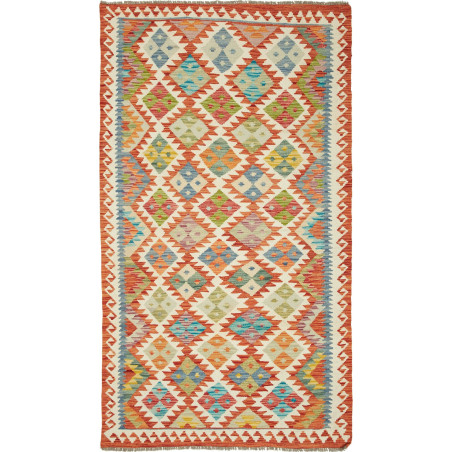 Tappeto Kilim Afghanistan Geometrico Arancione Blu Multicolo