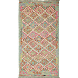 Tappeto Kilim Afghanistan Geometrico Azzurro Rosa 100x194 Cm