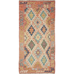 Tappeto Kilim Afghanistan Astratto Rosa Azzurro 104x210 Cm