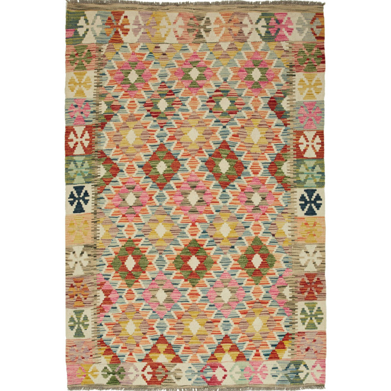 Tappeto Kilim Afghanistan Geometrico Multicolore Pastello 12
