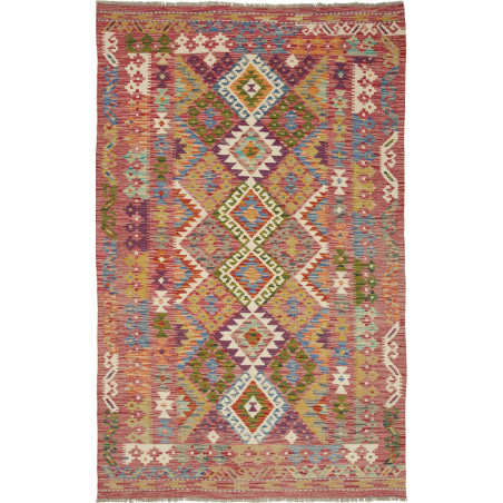 Tappeto Kilim Afghanistan Geometrico Multicolore Rosato 123x