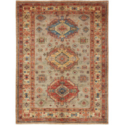 Tappeto Kazak Fine Pakistan Astratto Verde Salvia Rosso 150x