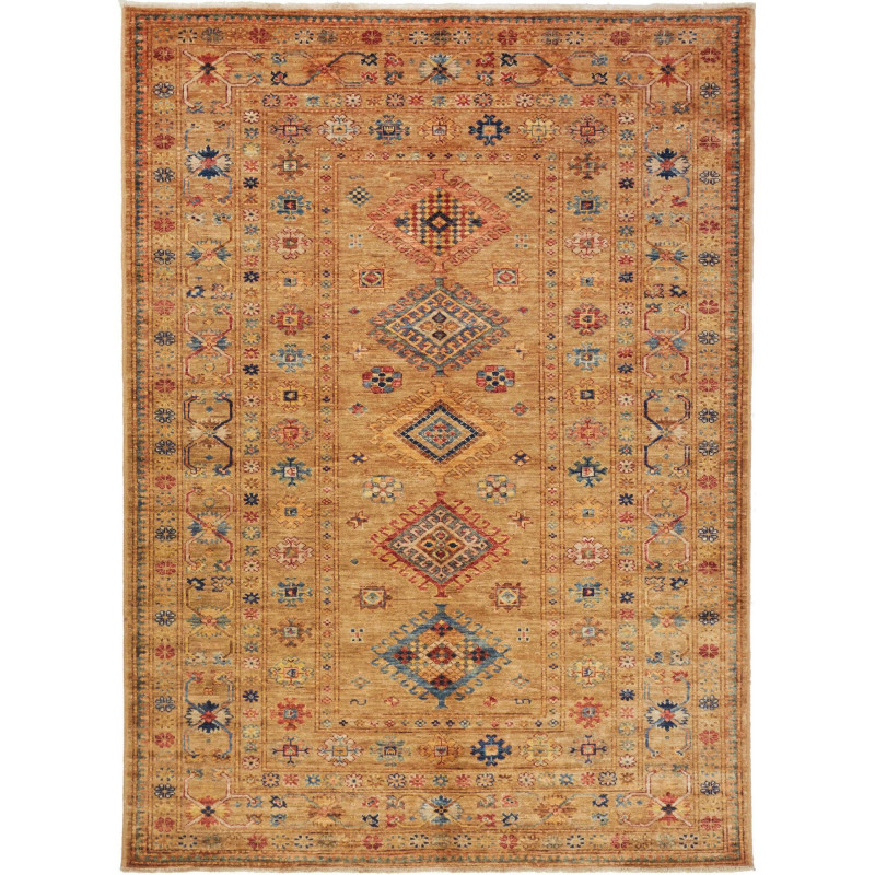 Tappeto Kazak Fine Pakistan Astratto Ocra Blu 149x205 Cm
