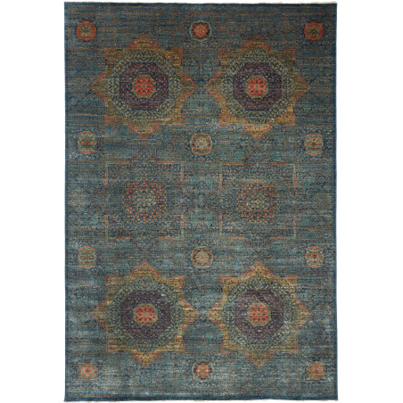 Tappeto Mamlouk Pakistan Blu Petrolio Ocra 203x299 cm