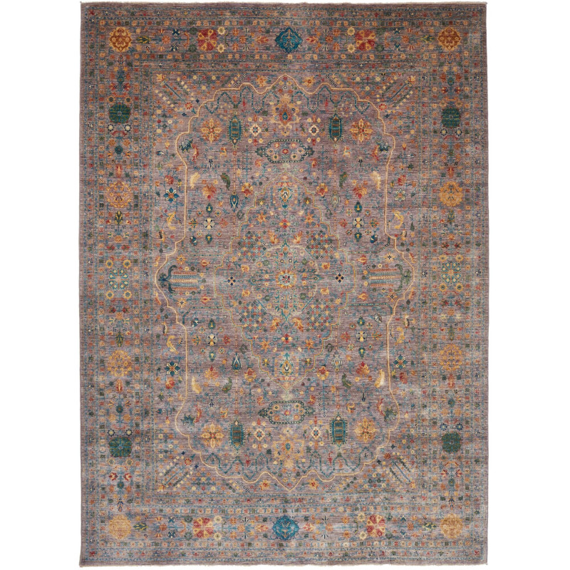 Tappeto Shahi Fine Pakistan Geometrico Grigio-bluastro Ocra