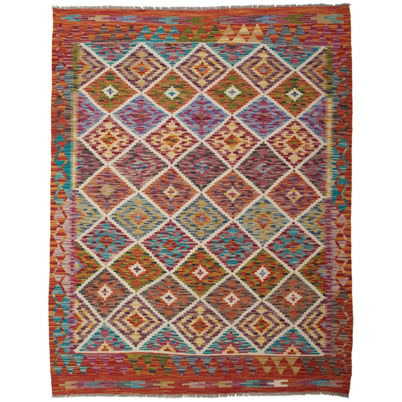 Tappeto Kilim Afghanistan Astratto Multicolore Vibrante 146x
