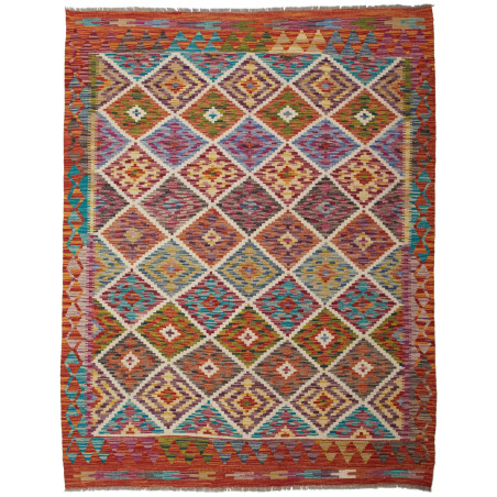 Tappeto Kilim Afghanistan Astratto Multicolore Vibrante 146x