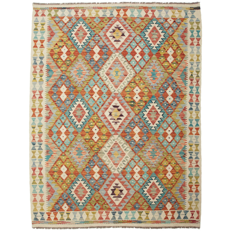 Tappeto Kilim Afghanistan Geometrico Multicolore Turchese 15