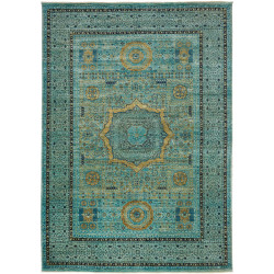 Tappeto Mamlouk Pakistan Medaglione Turchese Oro 207x294 cm