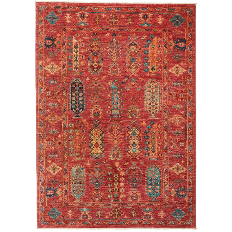 Tappeto Tribal Pakistan Astratto Rosso Profondo Turchese 127