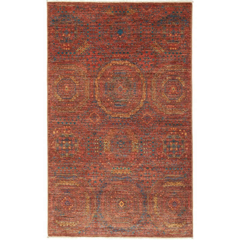 Tappeto Mamlouk Pakistan Medaglione Rosso Mattone Blu Petrol
