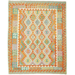 Tappeto Kilim Afghanistan Geometrico Arancio Verde Acqua 157