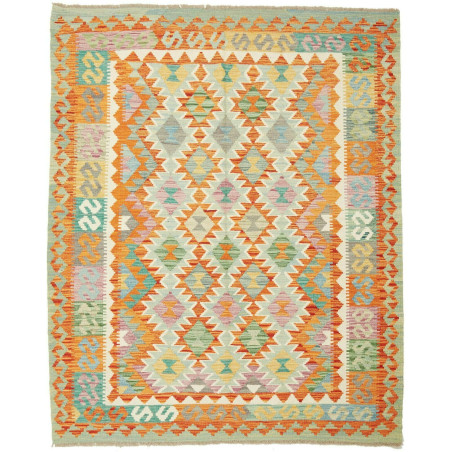 Tappeto Kilim Afghanistan Geometrico Arancio Verde Acqua 157