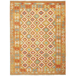 Tappeto Kilim Afghanistan Geometrico Arancione Azzurro 148x1