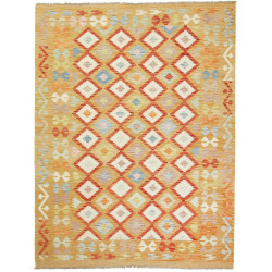 Tappeto Kilim Afghanistan Geometrico Ocra Terracotta 150x199