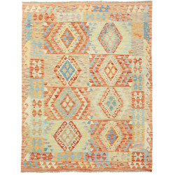 Tappeto Kilim Afghanistan Geometrico Arancio Azzurro 149x196