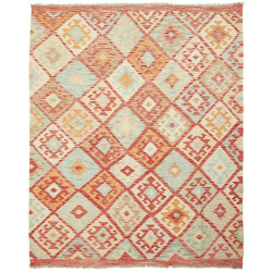 Tappeto Kilim Afghanistan Astratto Rosso Azzurro 160x194 Cm