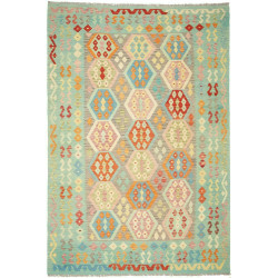 Tappeto Kilim Afghanistan Geometrico Celeste Arancione 200x3