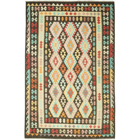 Tappeto Kilim Afghanistan Astratto Marrone Scuro Multicolore