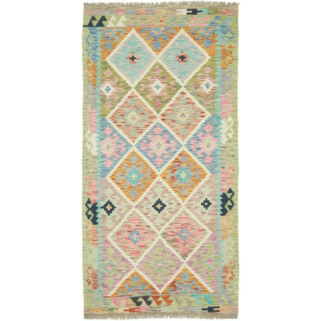 Tappeto Kilim Afghanistan Geometrico Pastello Verde 99x199 C