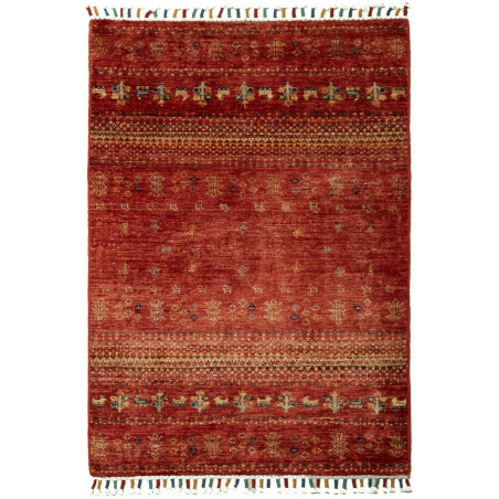 Tappeto Siva Pakistan Geometrico Rosso Intenso Oro 82x118 cm